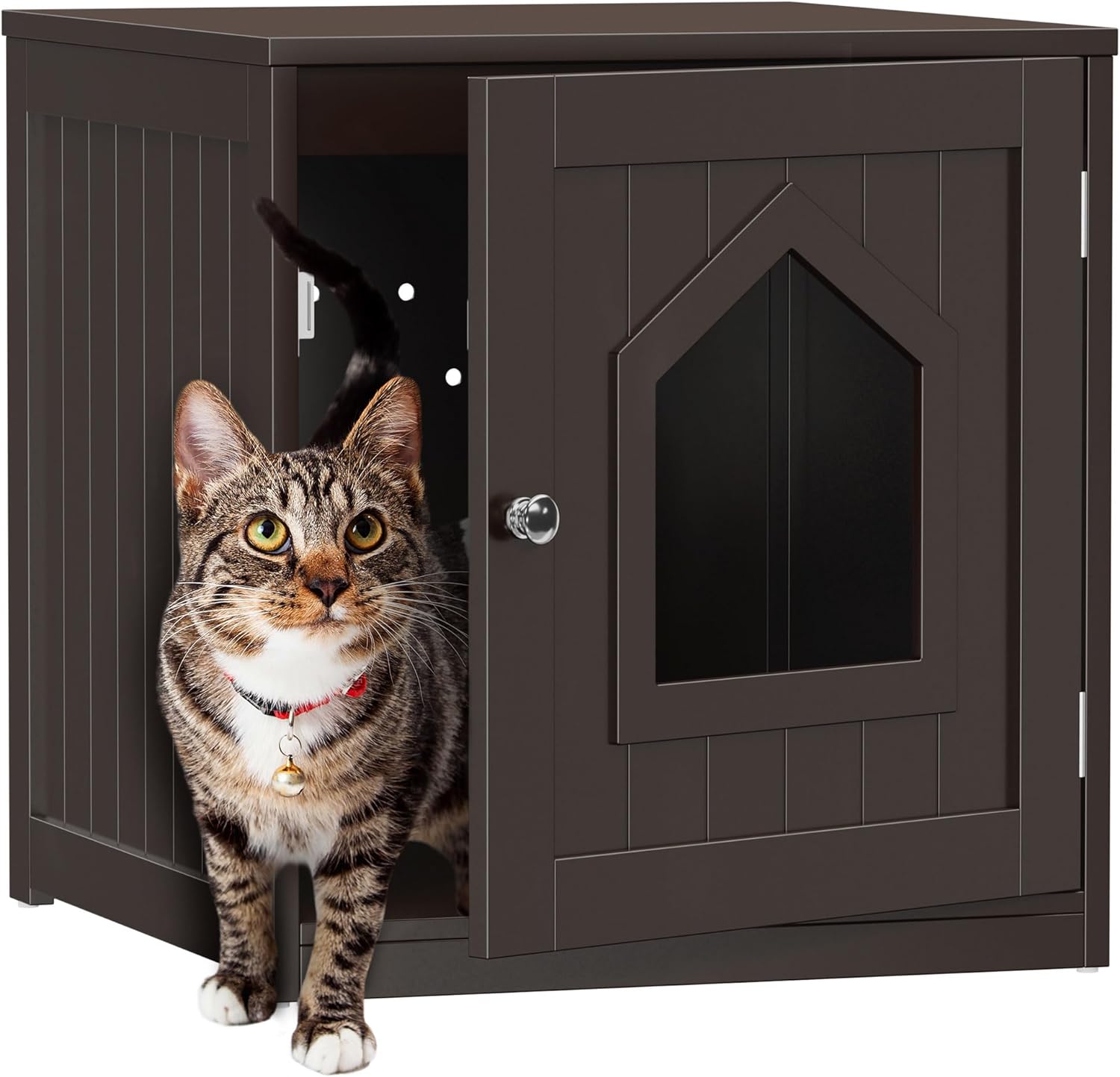 Nova Microdermabrasion Cat Litter Box Enclosure Hidden Kitty Litter Box Furniture Indoor Cat Box Cabinet Cat House & Side Table Nightstand Cat Washroom (Coffee)