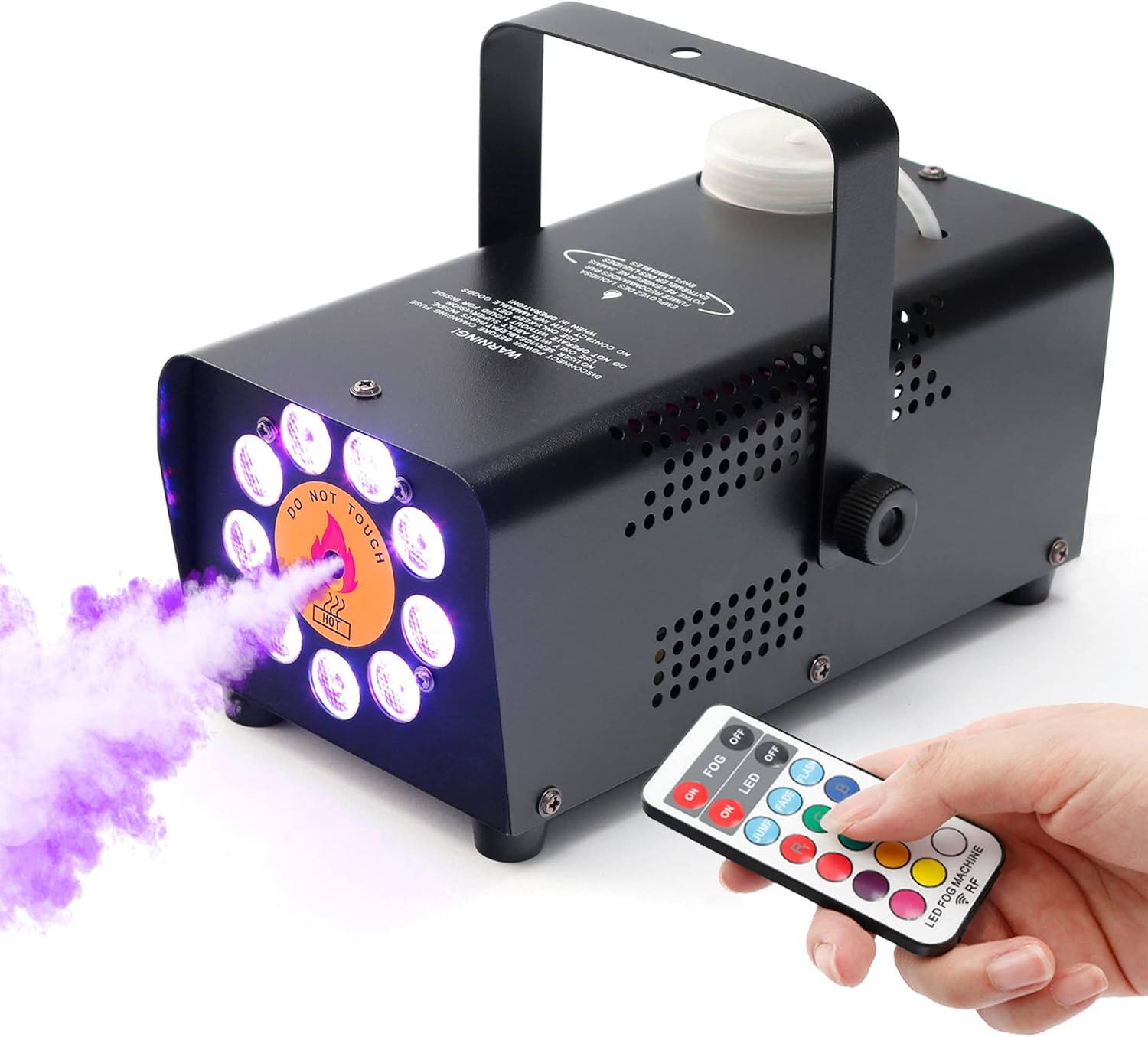 TCFUNDY Fog Machine with 9 LED Lights, 500W Smoke Machine with 12 Color Lights Effect for Halloween Wedding DJ Party Stage, Portable Fog Machine Outdoor with 2-in-1 Remote Control (Horizontal)