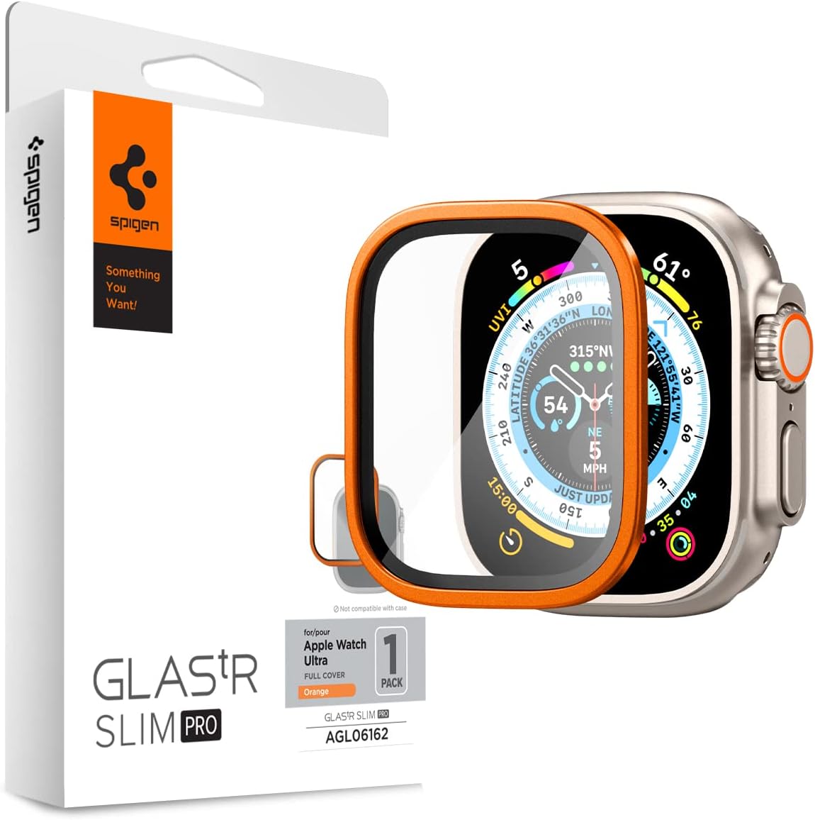 Spigen Tempered Glass Screen Protector with Alloy Tray [Glas.tR Slim Pro] designed for Apple Watch Ultra - Orange