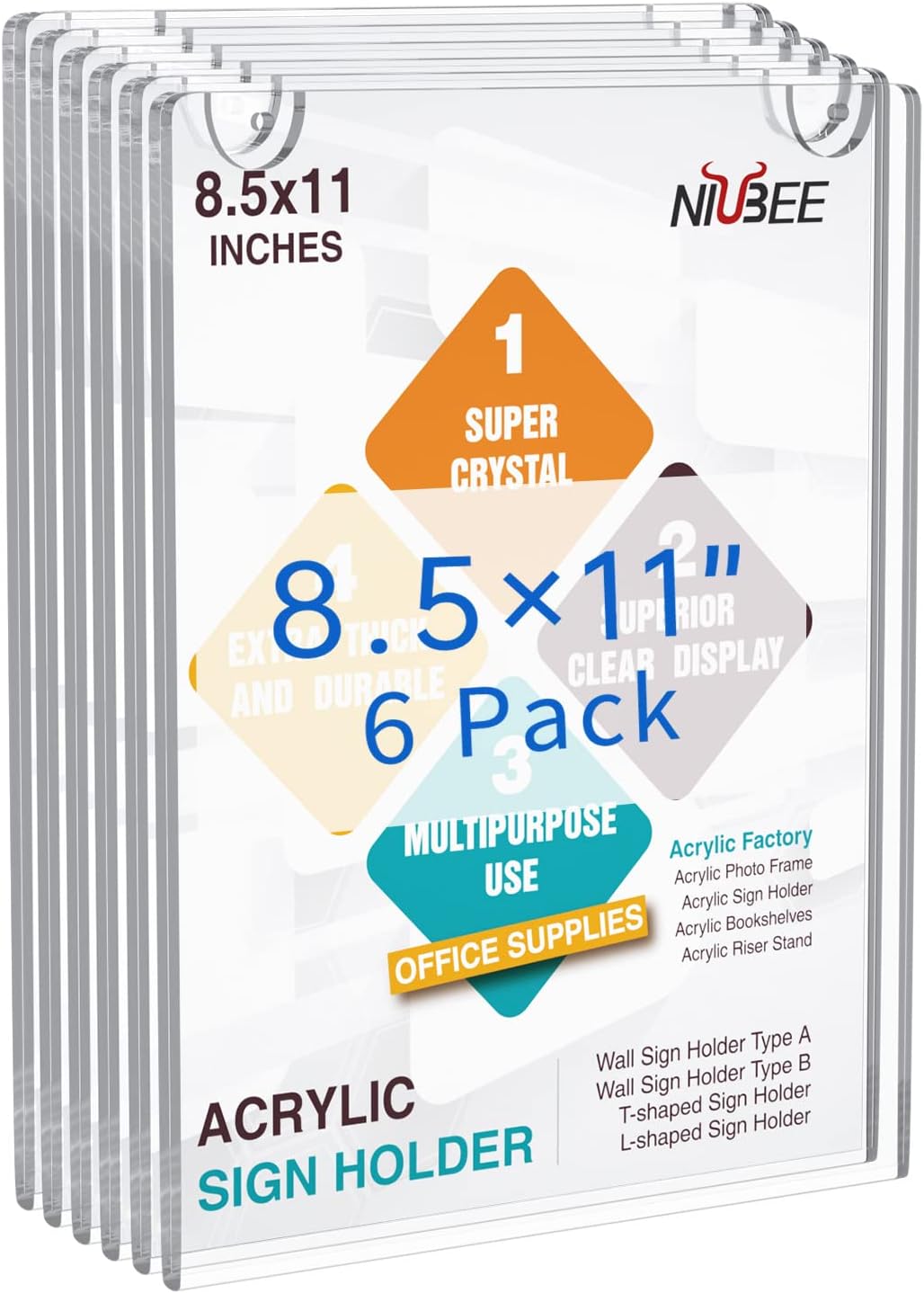 NIUBEE 10 Pack Acrylic Sign Holder 8.5 x 11 inches Clear Wall Mount Frame Bonus , Wall Mount Plastic Sign Holder Perfect for Home, Office, Store, Restaurant- Vertical