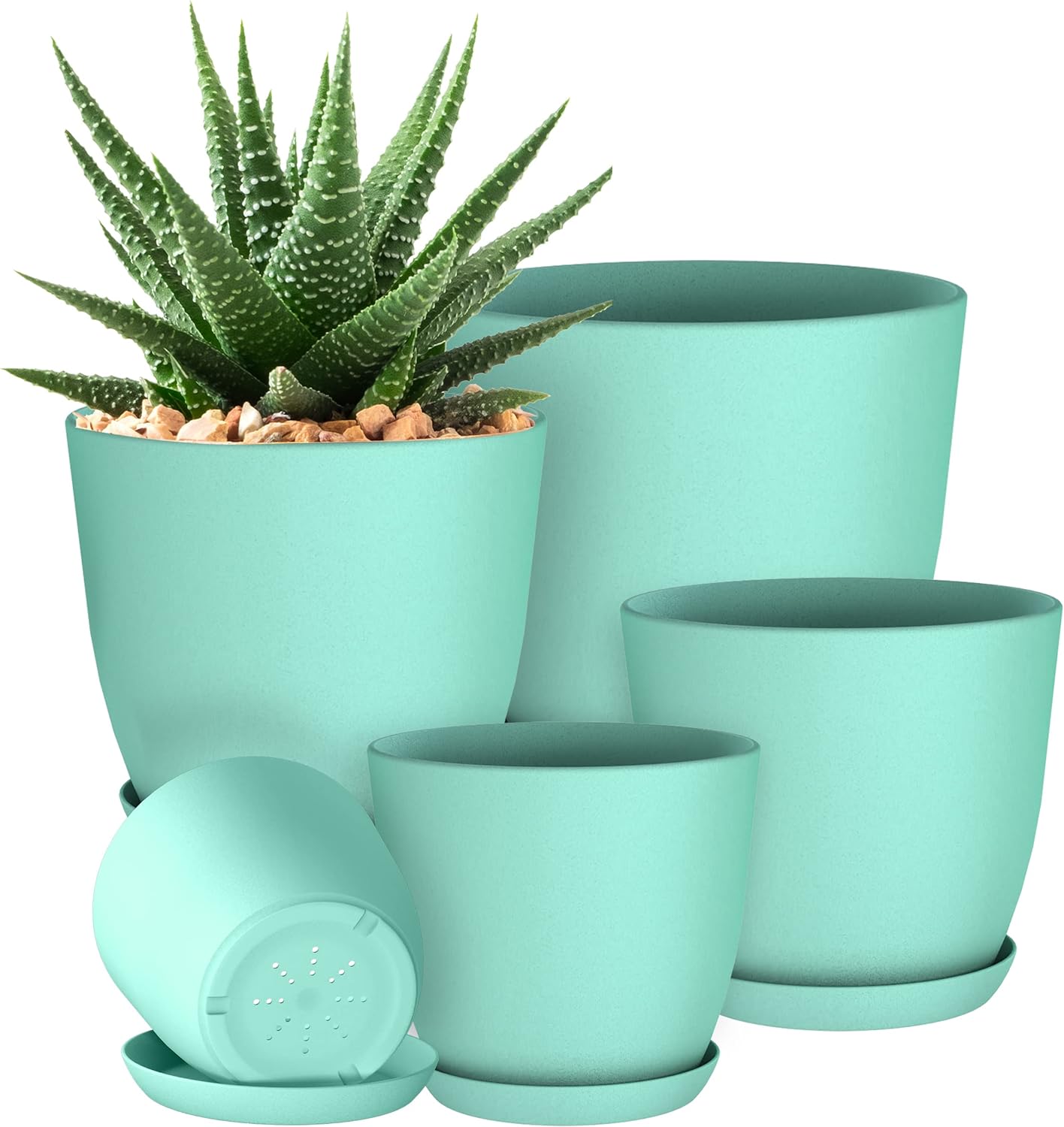 Utopia Home - Plant Pots with Drainage - 7/6.6/6/5.3/4.8 Inches Home Decor Flower Pots for Indoor Planter - Pack of 5 Plastic Planters, Cactus, Succulents Pot - Aqua