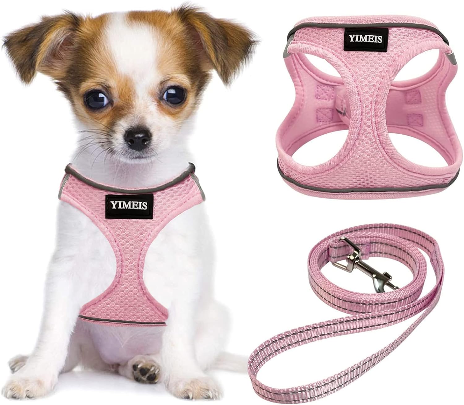 YIMEIS Dog Harness and Leash Set, No Pull Soft Mesh Pet Harness, Reflective Adjustable Puppy Vest for Small Medium Large Dogs, Cats (Pink, X-Small (Pack of 1)