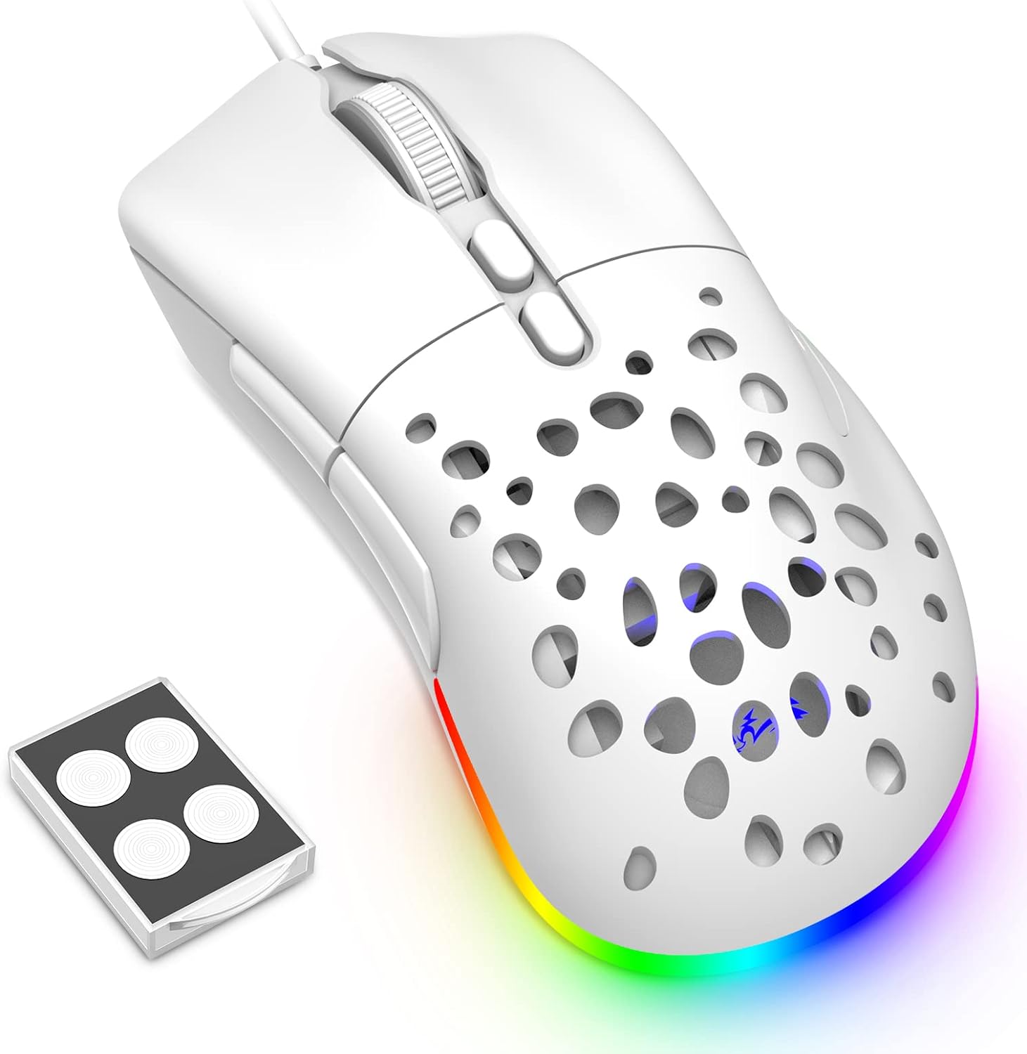 ZIYOU LANG Model D19 RGB Gaming Mouse USB Wired with Multi Chroma Backlit Adjustable 12000Dpi Detachable Rear Cover Weight Tune Ergonomic Honeycomb Shell Optical Sensor 7Button for PC Mac Gamer(White)