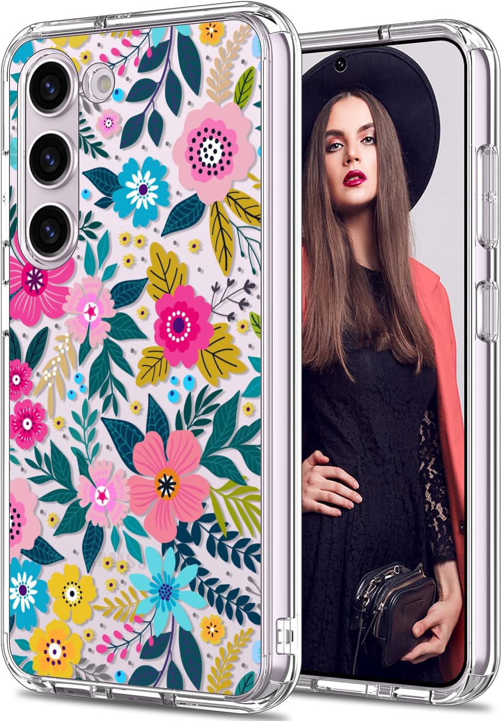 ICEDIO for Samsung Galaxy S23 Case,Slim Fit Crystal Clear Cover with Fashion Designs for Girls Women,Durable Protective Phone Case for S23 6.1 Cute Colorful Blooming Floral