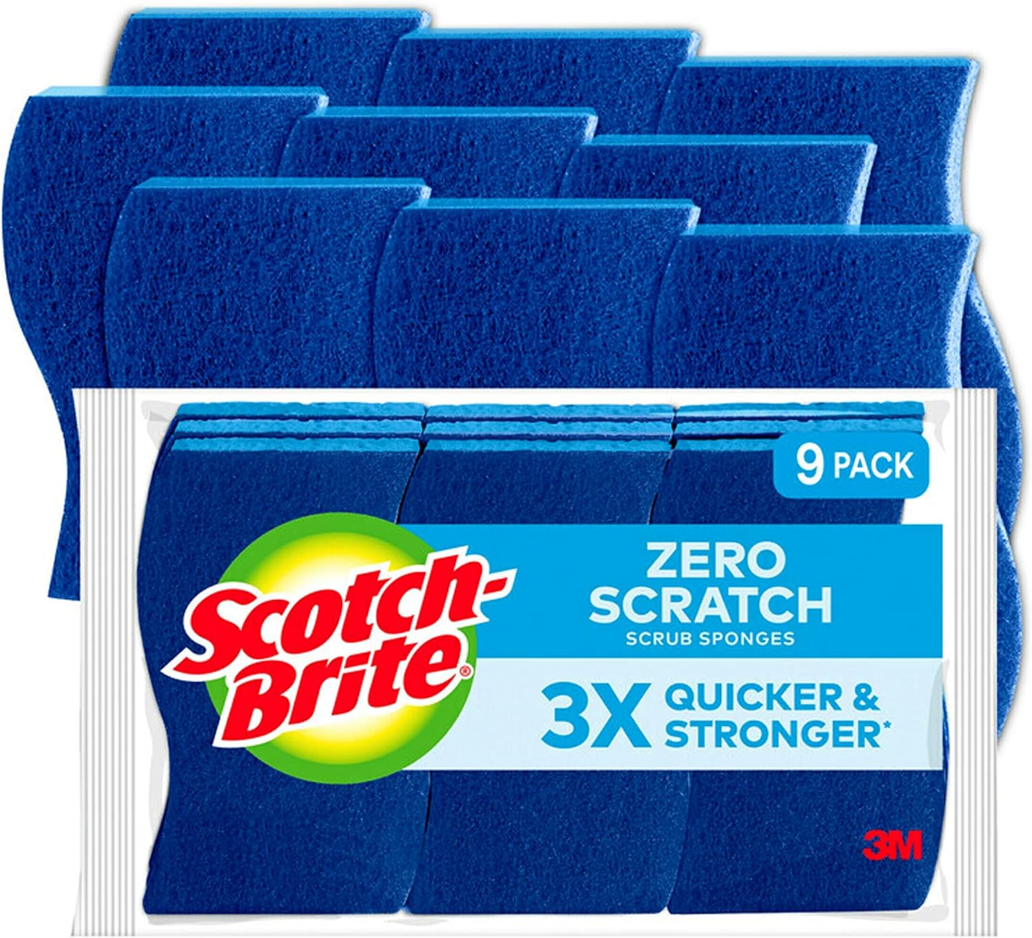 Scotch-Brite Zero Scratch Non-Scratch Scrub Sponges, For Washing Dishes and Cleaning Kitchen, 9 Scrub Sponges, Blue