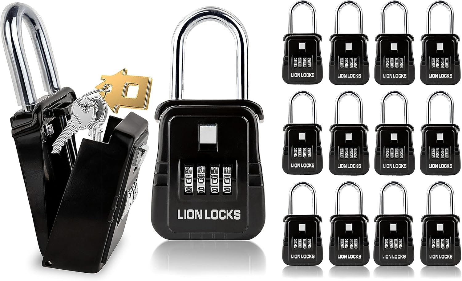 Key Lock Box, 12 Pack Lock Box for Keys with Code, Realtor Lock Box, Combination Lock Box, Lockbox for Keys Outdoor, Lock Box with Code for Home, Construction, 1500 Series, Black