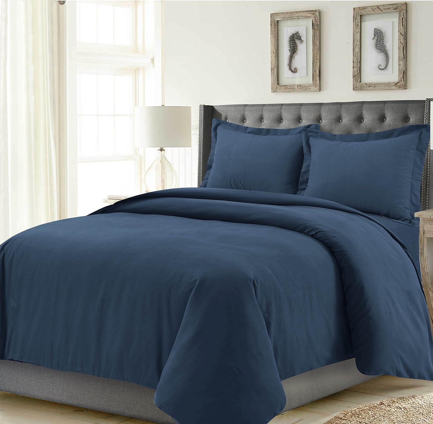 Tribeca Living MADRDUVETTWEB Madrid Solid Oversized Duvet Cover Set, Twin, Estate Blue