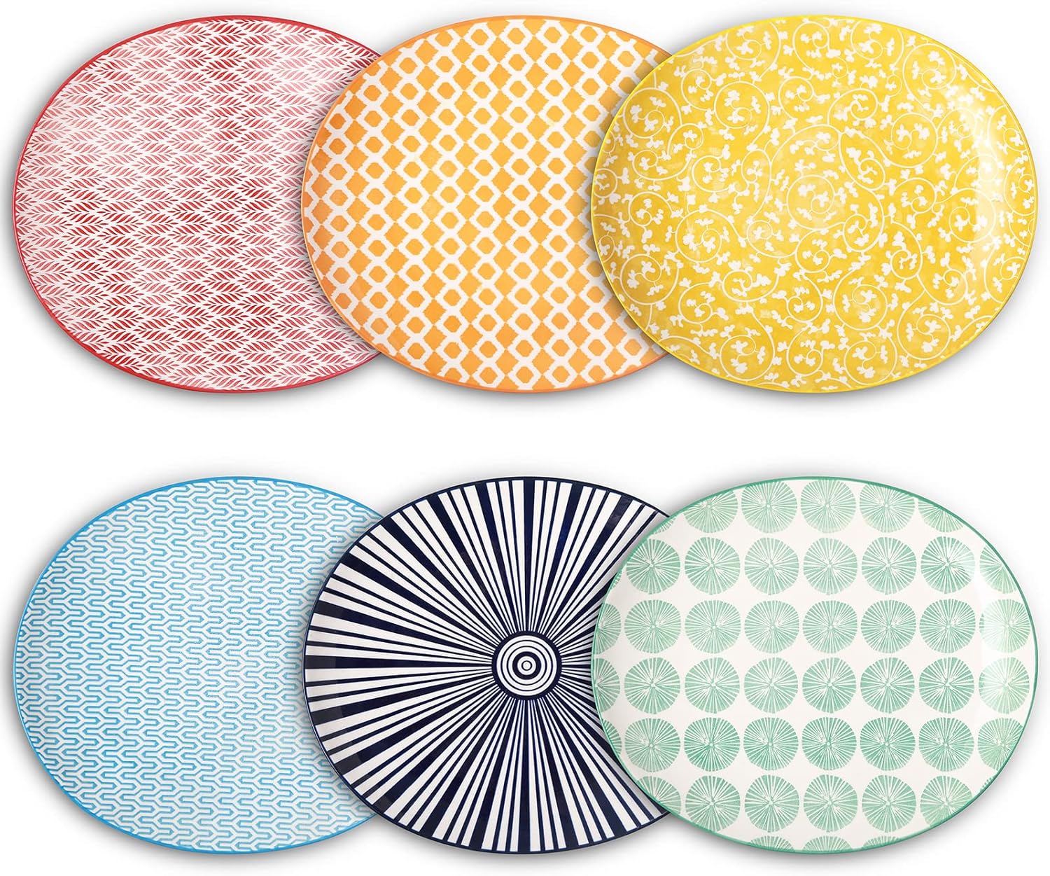 Selamica Porcelain Shallow Oval Dinner Plates, 8 inch Dessert Pasta Salad Curve Plates, Microwave/Dishwasher/Oven safe, Set Of 6, Assorted Colors