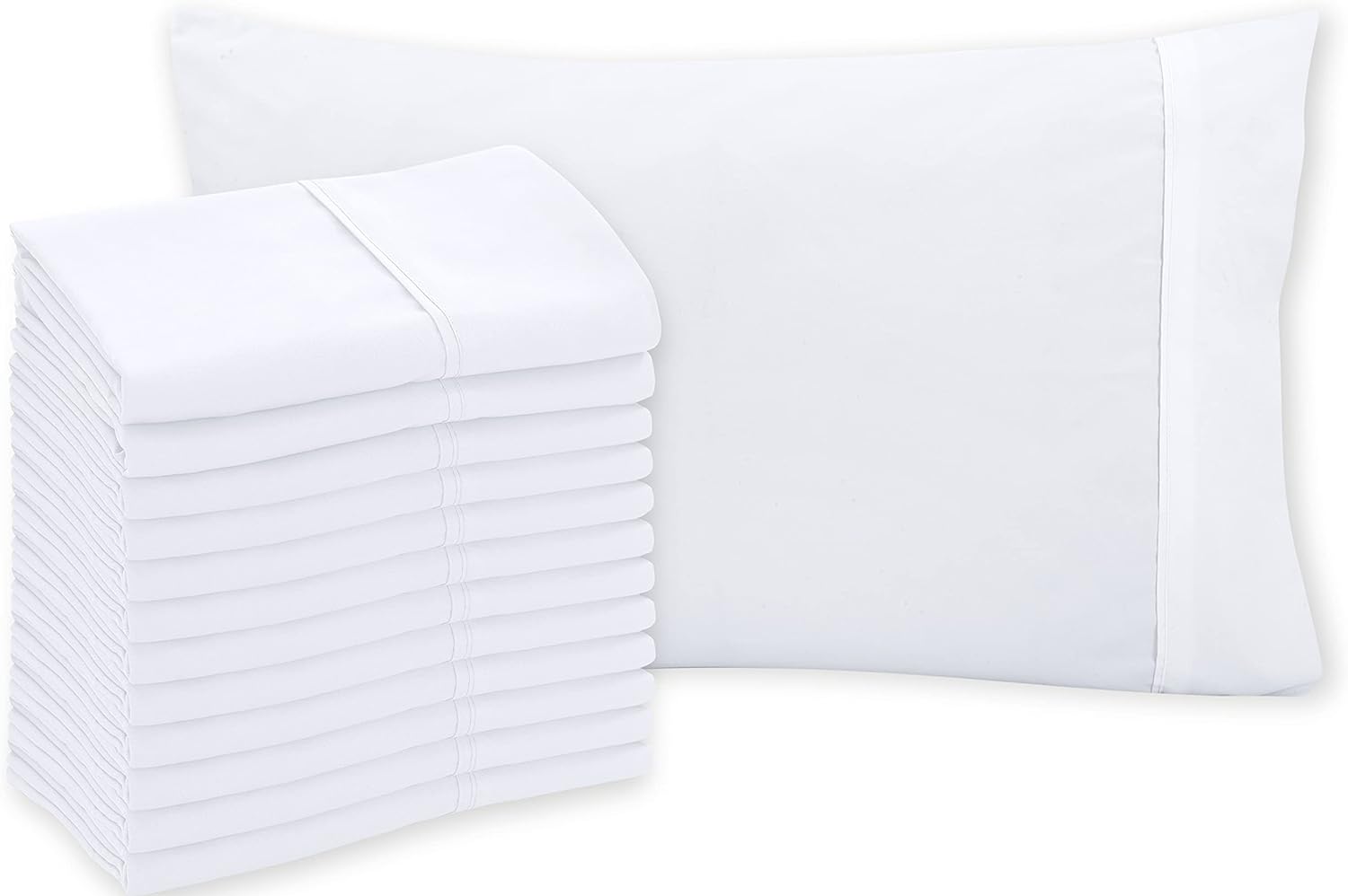 Royale Linens White Pillowcase Set of 12 - Queen 20"x30" Bed Pillow Cover - 1800 Brushed Microfiber - Wrinkle & Fade Resistant - Bulk Pillow Cases - Hotel Quality Pillow Case 12 Pack (Queen, White)