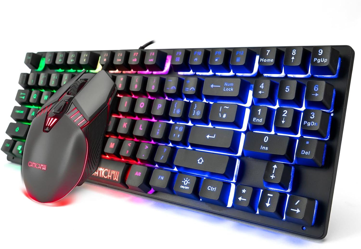 Gaming LED Keyboard and Mouse Combo 75% Compact 89 Keys with Numbric Tenkeys Pad,Rainbow Backlit,Ergonomic Mice 2 Side-Button USB Wired Mechanical Feel for PC Resberry Pi Computer(Black,Mini Size)