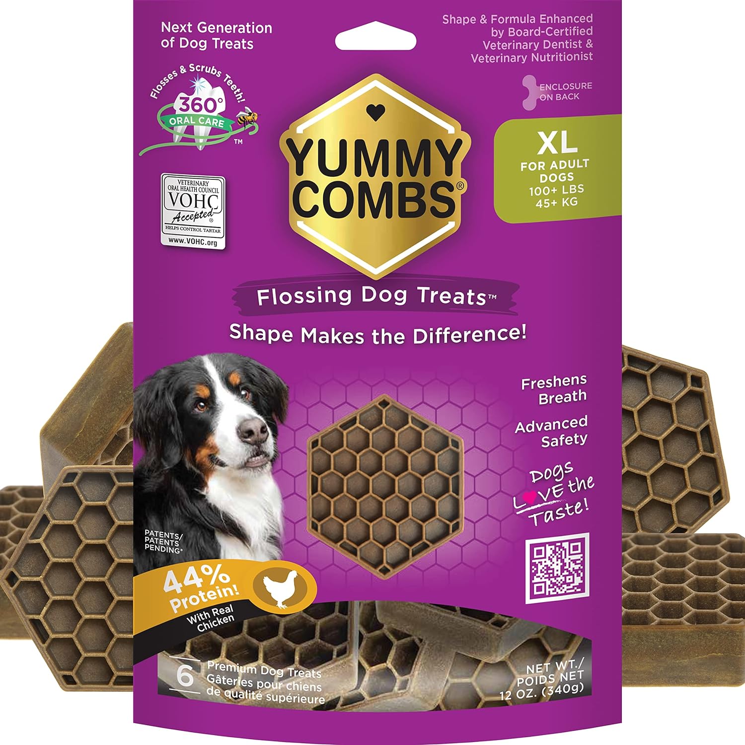 Yummy Combs Dog Dental Treats | Vet VOHC Approved | Protein Treat | Dental Care & Cleaning Comb Shape | Yummy Dog Treats | Dental Dog Treats for Extra Large Dogs (12oz, 6 Count)