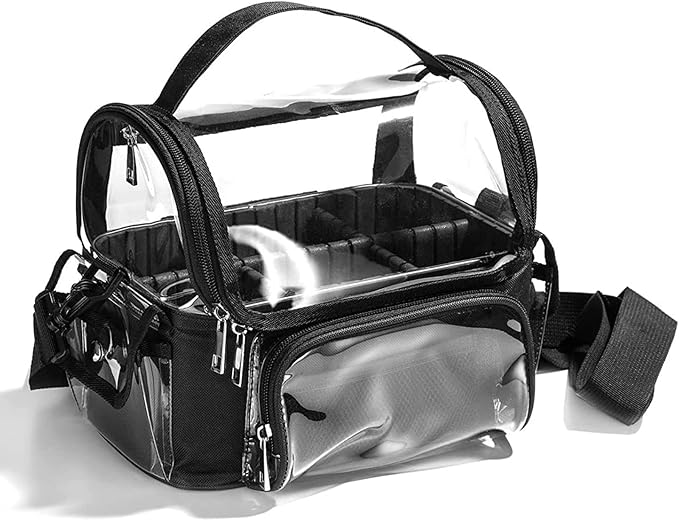 BS-MALL Makeup Bag, Transparent PVC Clear Travel Makeup Brush Holder, Tool Organizer Case with Shoulder Strap