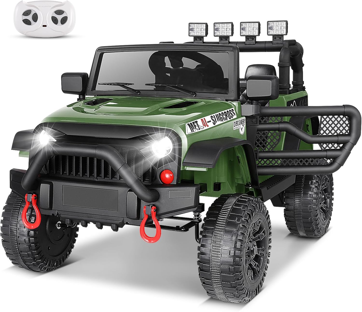 Hikole Kids Ride on Truck, 12V Electric Vehicles Battery operated Cars for Boys&Girls w/Driving Sounds, Shock Absorption, Off-Road, Safety Belt, Multi-terrain Traction, Green