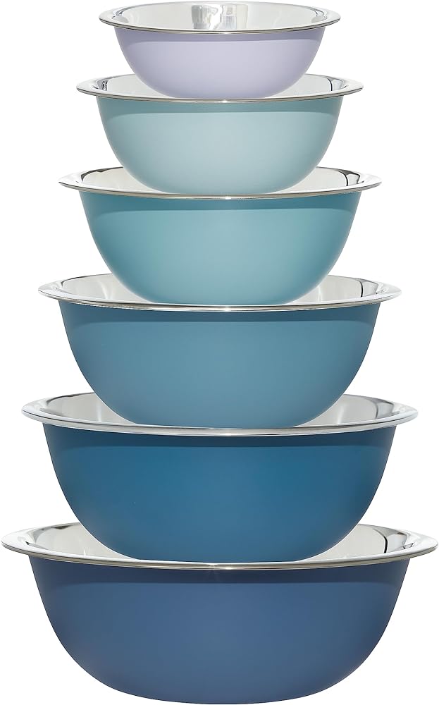 COOK WITH COLOR Stainless Steel Mixing Bowls - 6 Piece Stainless Steel Nesting Bowls Set includes 6 Prep Bowl and Mixing Bowls (Blue)
