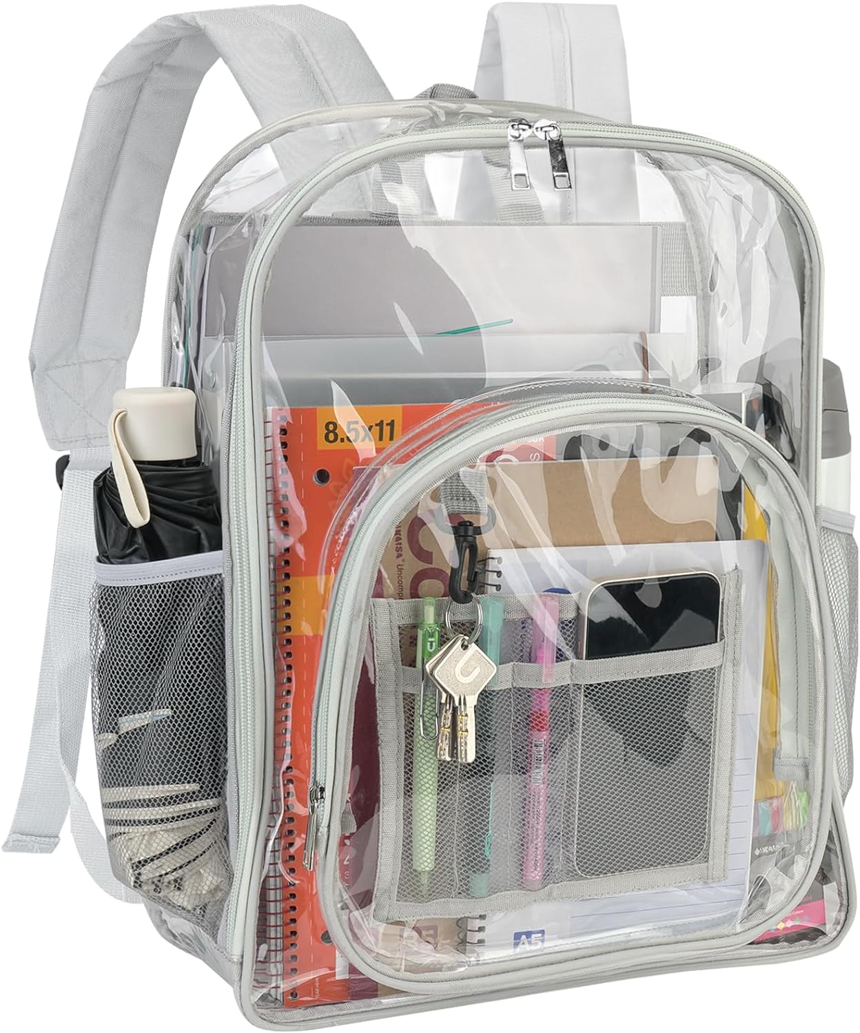 BALEINE Clear Backpack for Girls, Clear Backpacks for School, Heave Duty PVC Clear Bags Clear bookbag (Grey)