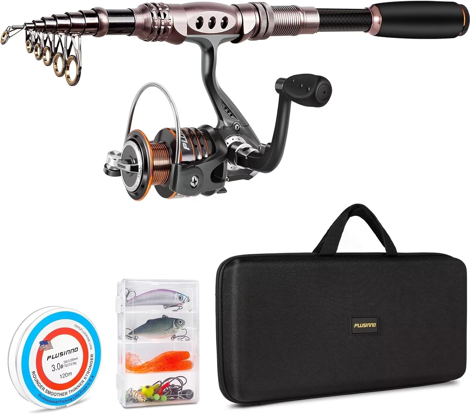 PLUSINNO Fishing Rod and Reel Combos Carbon Fiber Telescopic Fishing Pole with Reel Combo Sea Saltwater Freshwater Kit Fishing Rod Kit