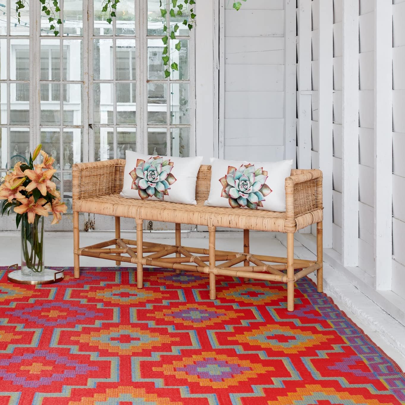 Fab Habitat Outdoor Rug - Waterproof, Fade Resistant, Crease-Free - Premium Recycled Plastic - Vintage Kilim - Porch, Deck, Balcony, Hallway, Poolside - Lhasa - Orange & Violet - 2.5 x 8 ft Runner