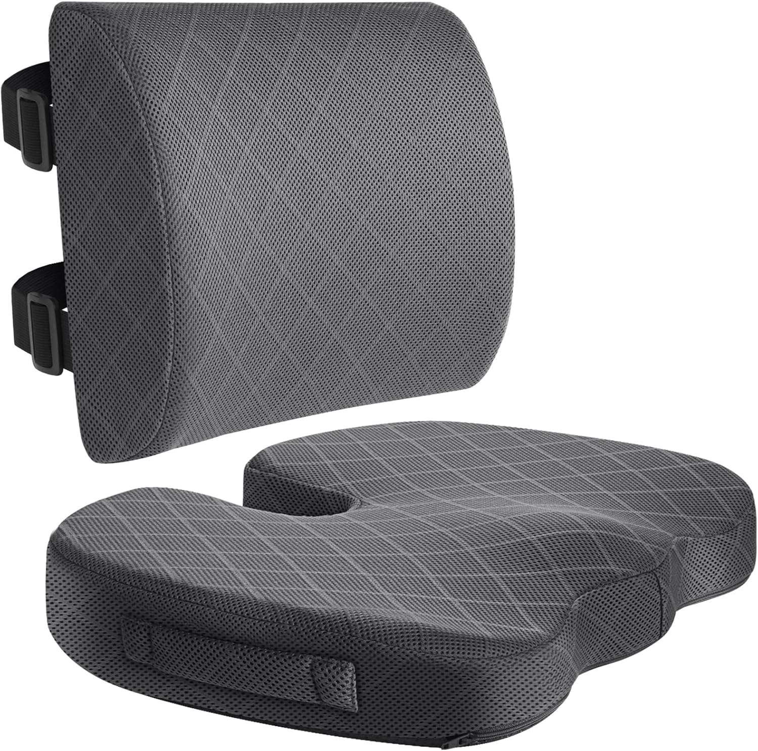 TushGuard Back&Seat Cushion, Car Seat Office Chair Cushions, Sciatica & Back Coccyx Tailbone Pain Relief Chair Pad, Memory Foam Lumbar Support Pillow for Computer Desk, Wheelchair, Driving (Grey)