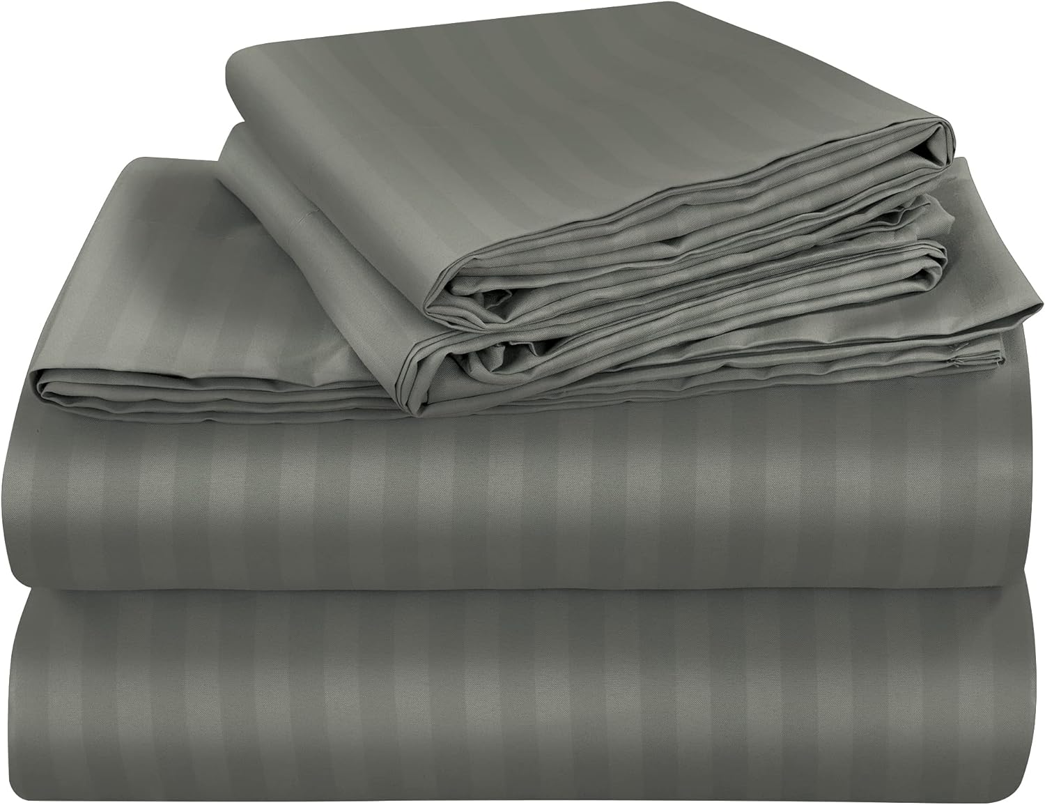 ROYALE LINENS Striped Bed Sheet Set - Brushed Microfiber 1800 Bedding - 1 Fitted Sheet, 1 Flat Sheet, 2 Pillow Case - Wrinkle & Fade Resistant - 4 Piece Damask Stripe Queen Bed Sheet Set (Queen, Grey)