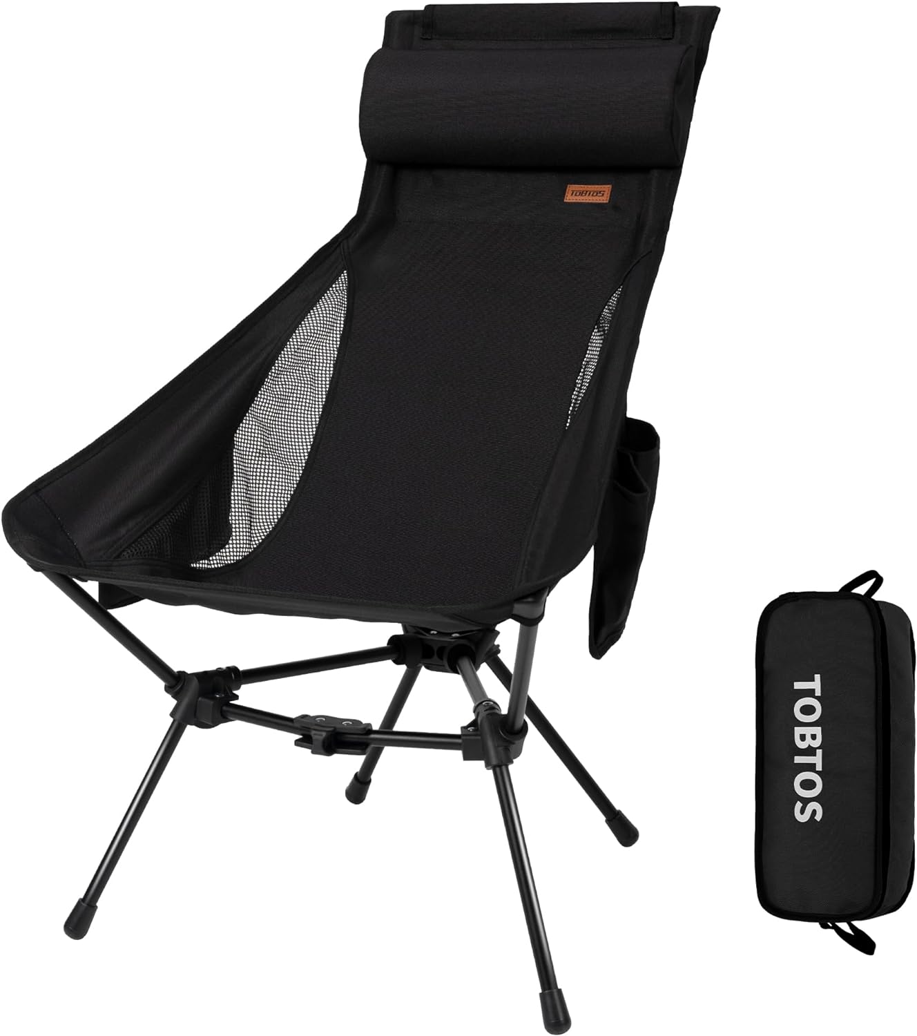 TOBTOS High Back Camping Chair, Lightweight Camping Chair with Headrest, Stable Portable Folding Chair for Outdoor Camp, Hiking, Backpacking(Black)