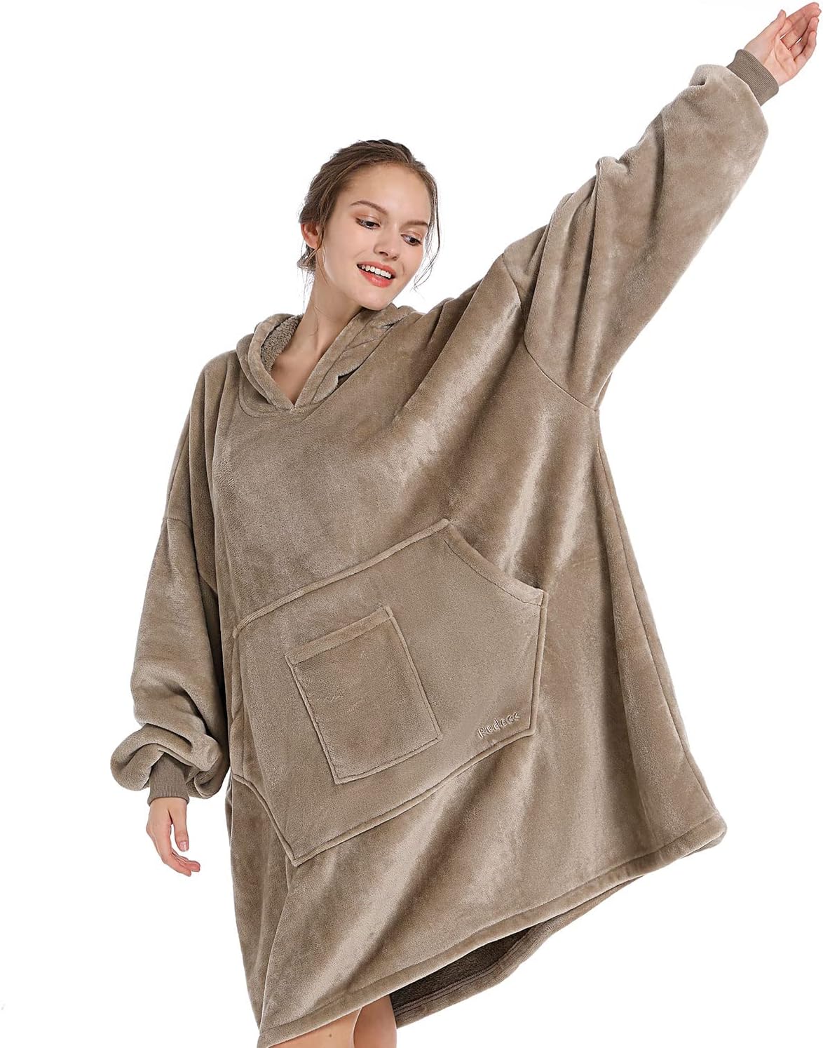 REDESS Blanket Hoodie Sweatshirt, Wearable Blanket Oversized Sherpa with Sleeves and Giant Pocket, Cozy Hoodie for Adult Kids