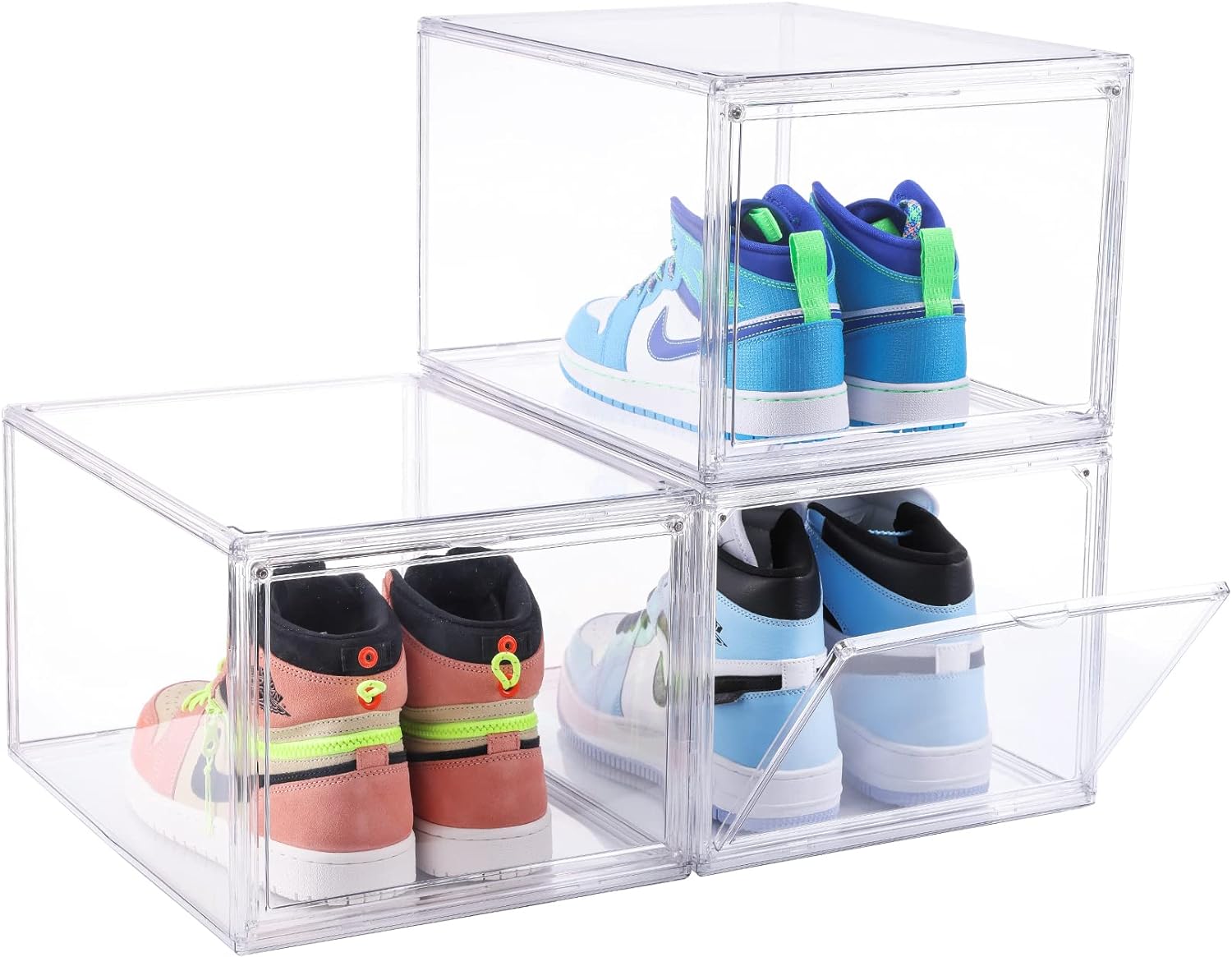 Attelite Clear Shoe Box Storage Containers,Set of 3, XX-Large Drop Front Shoe Box with Magnetic Door, Shoe Organizer Box Stackable for Display Sneakers,Fit Up to US Size 14