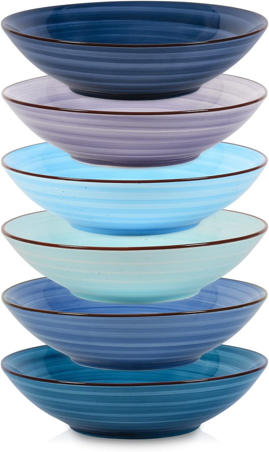 Selamica Porcelain 30oz Pasta Bowls Set of 6, Bowl Plates, 8 Inch Soup Bowls Wide and Shallow, Stackable Salad Bowls for Kitchen, Microwave Oven Safe, Gift, Set of 6, Gradient Blue