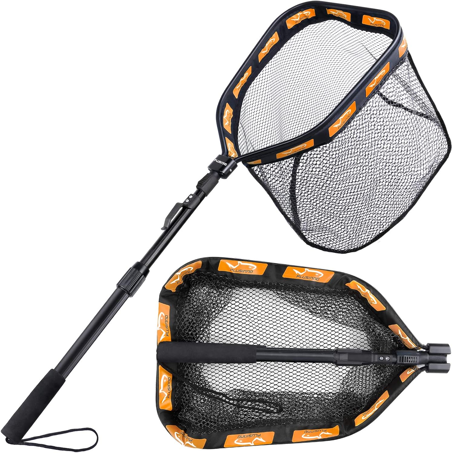 PLUSINNO Floating Fishing Net for Steelhead, Salmon, Fly, Kayak, Catfish, Bass, Trout Fishing, Rubber Coated Landing Net for Easy Catch & Release, Compact & Foldable for Easy Transportation & Storage