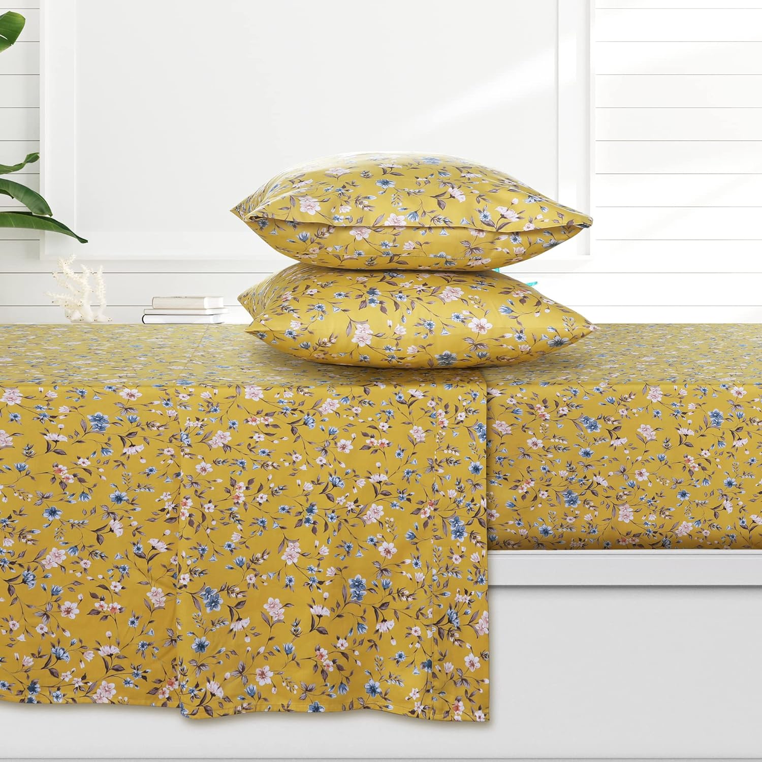 Carolina 300 Thread Count Organic Cotton Deep Pocket Bed Sheet Set, Fits up to 19 inch Mattress - Queen, Yellow