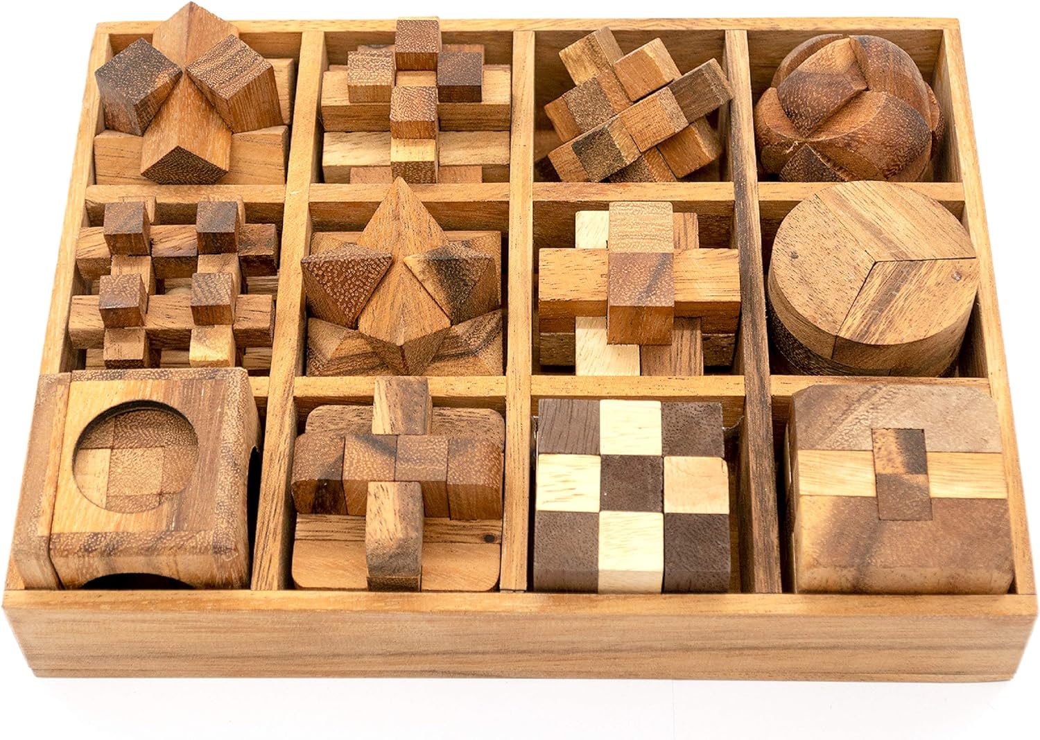 BSIRI Wooden Puzzle Box Set (12 Games) - Challenging Brain Teasers and 3D Puzzles for Adults, Interlocking Games for IQ Test, Ideal for Patio Decor and Unique Gift for Chistmas