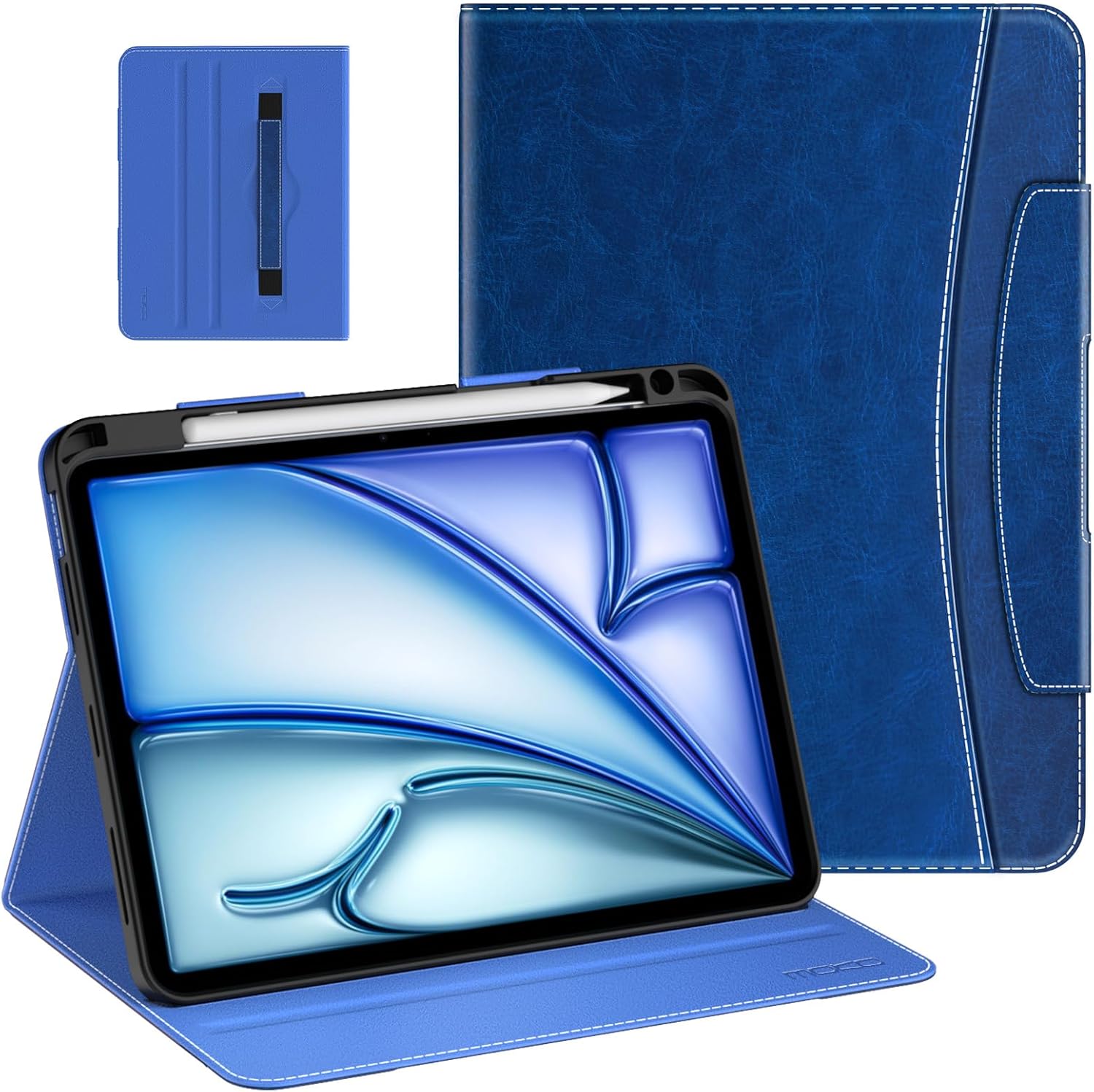 MoKo Case for iPad Air 11 Inch M2 2024/ iPad Air 5th/4th Gen 2022/2020 & iPad Pro 11 Inch 2022/2021/2020/2018 with Pencil Holder, Premium Leather Folio Stand Cover, Dark Blue