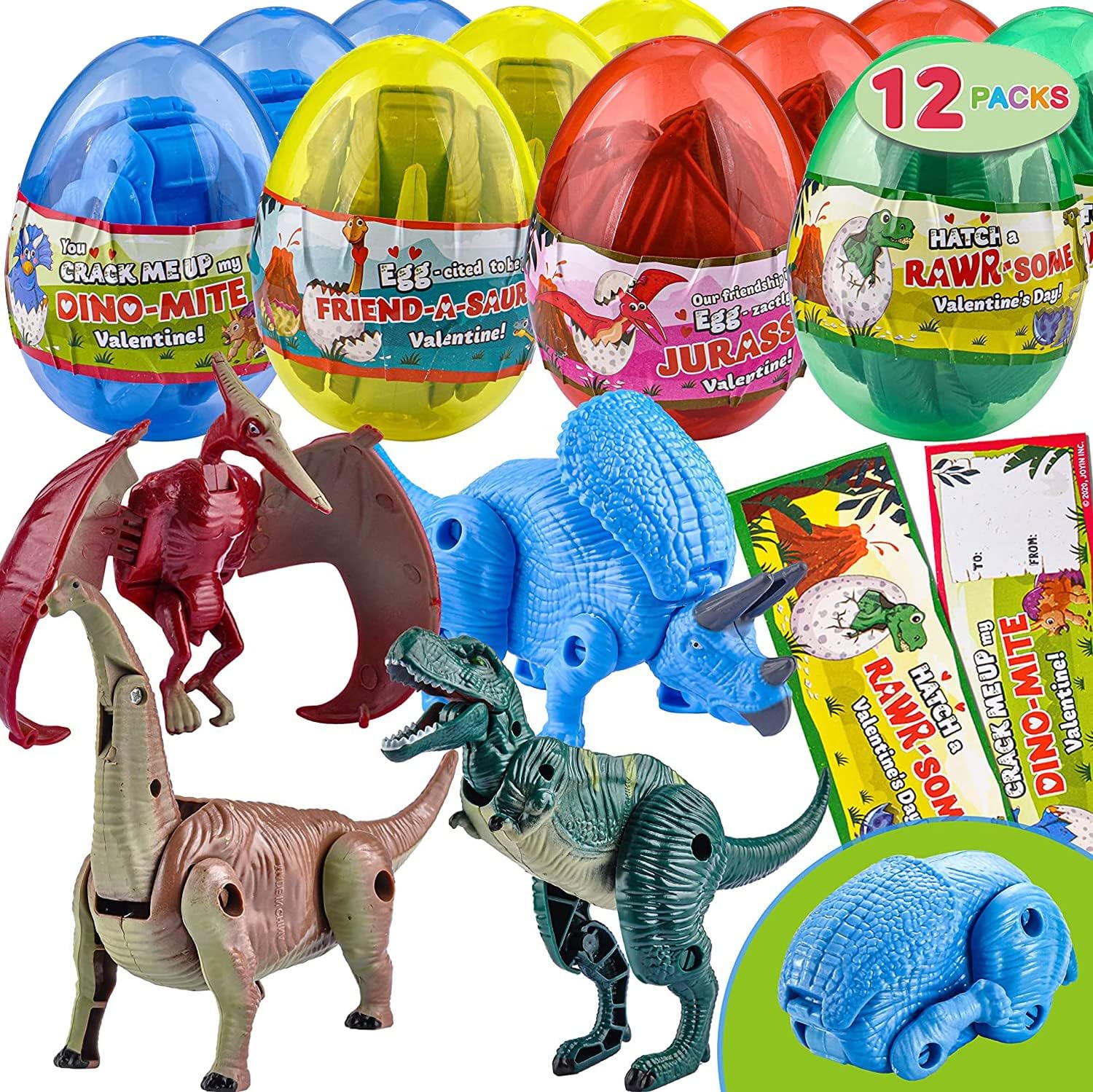 JOYIN+12+Pack+Easter+Basket+Stuffer+Card+with+Transforming+Dinosaur+Toys+in+Egg%2c+Classroom+Exchange+Prize%2c+Valentine%ef%bf%bd%ef%bf%bds+Greeting+Cards%2c+Transforming+Dinosaurs%2c+Hatching+Dinosaur+Eggs+Valentines+Day