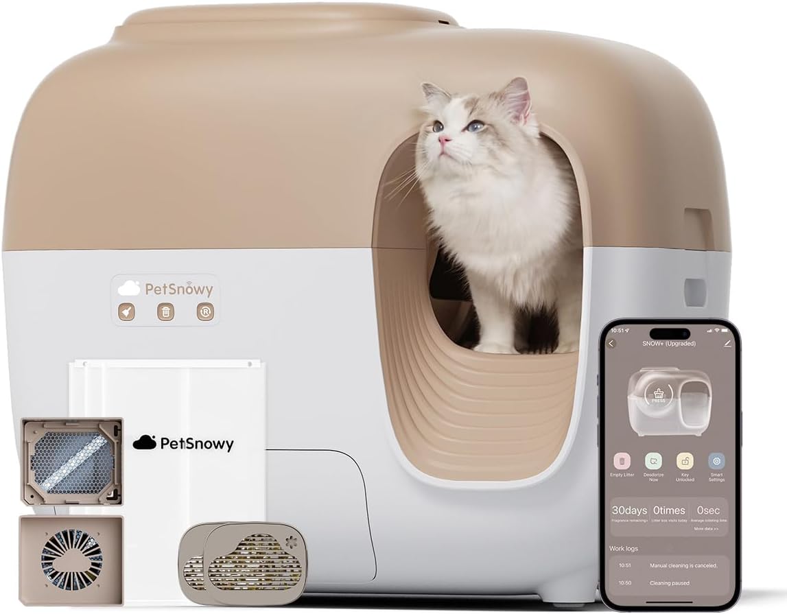 (2024 Premium Version) Snow  Automatic Cat Litter Box Self Cleaning Litter Box - Less Smell, Minimal Tracking