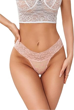 Milumia Sexy Panties for Women Lace Underwear Floral Cheeky Lingerie Cut Out Thongs Mid Waist Panties Briefs