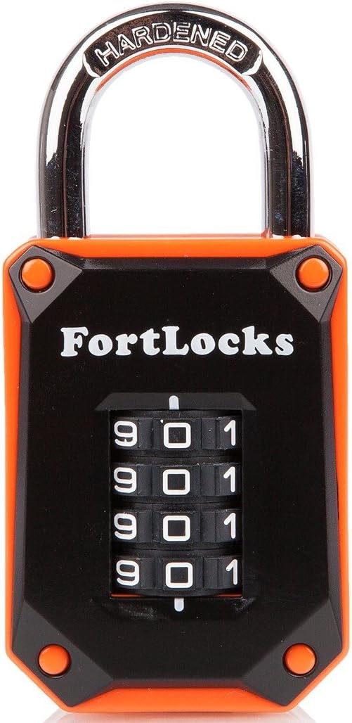 Gym Locker Lock - 4 Digit, Heavy Duty, Hardened Stainless Steel, Weatherproof and Outdoor Combination Padlock - Easy to Read Numbers - Resettable and Cut Proof Combo Code - 1 Pack Orange