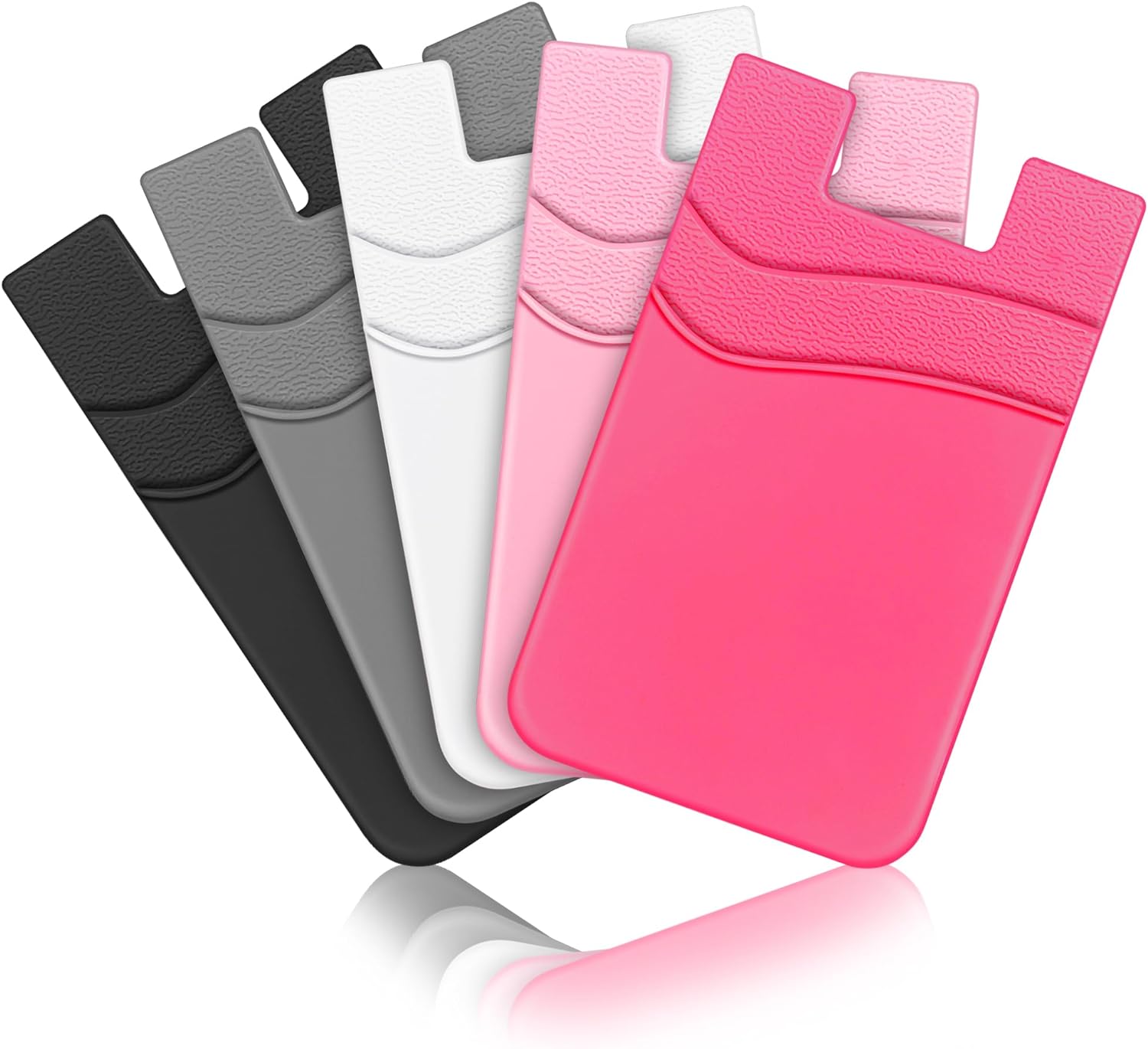 SHANSHUI Phone Wallet, Strong Adhesive Silicone Wallet Sleeve Pocket Stick on ID Credit Card Holder for All Smartphones - 5 Pack Black White Grey Pink Rose