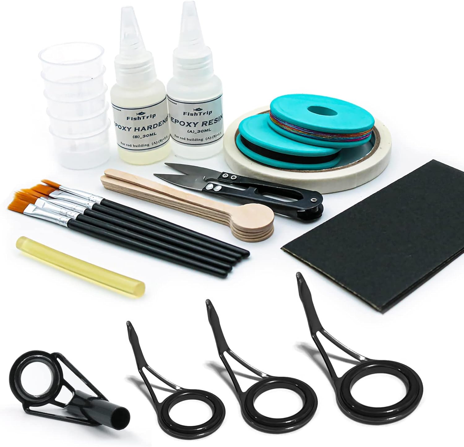 Fishing Rod Guide Repair Kit 10 Sizes Rod Tips Guide Repair kit with Ceramic Ring Double Foot Pole Guide Replacement Kit