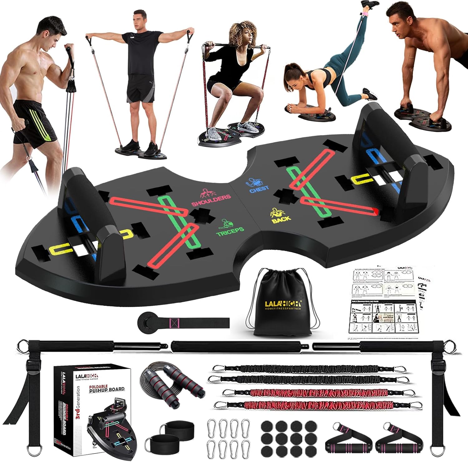 Upgraded Push Up Board: Multi-Functional Push Up Bar with Resistance Bands, Portable Home Gym, Strength Training Equipment, Push Up Handles for Perfect Pushups, Home Fitness for Men and Women