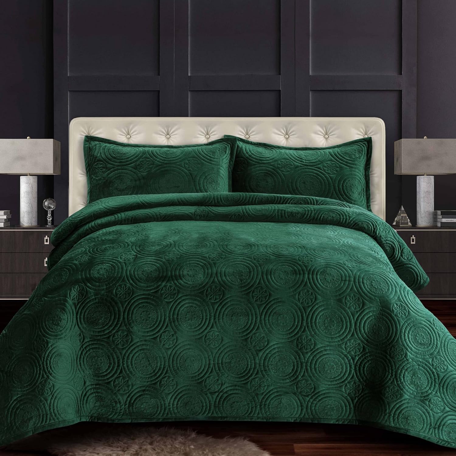 Tribeca Living Oversized Velvet Quilt, Two Piece Twin Bed Set, 260GSM Soft Velvet Quilted Set Includes One Quilt & One Sham Pillowcase, Capri, Teal