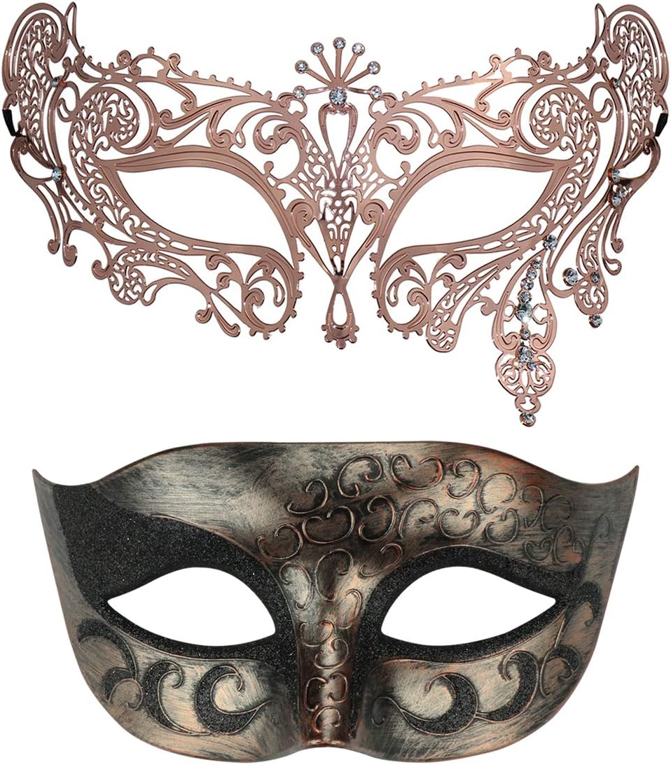 Thmyo One Pair Couple's Venetian Masquerade Masks,Crown Mask Costumes Mardi Gras Prom Mask