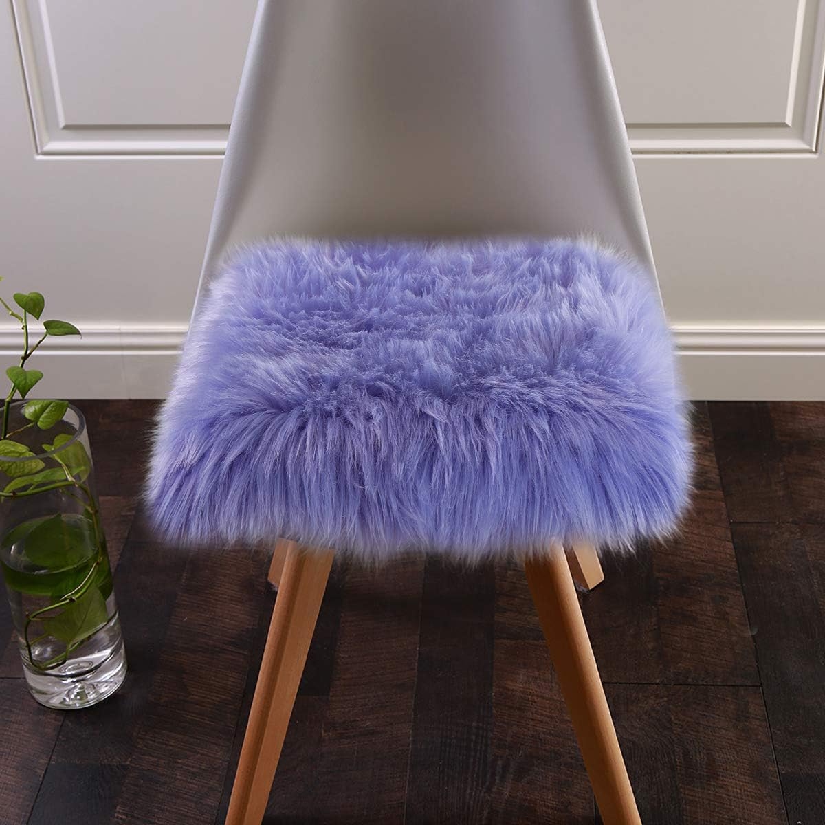 Softlife Square Faux Fur Sheepskin Chair Cover Seat Cushion Pad Super Soft Area Rugs for Living Bedroom Sofa (1.6ft x 1.6ft, Lavender) 1 pack