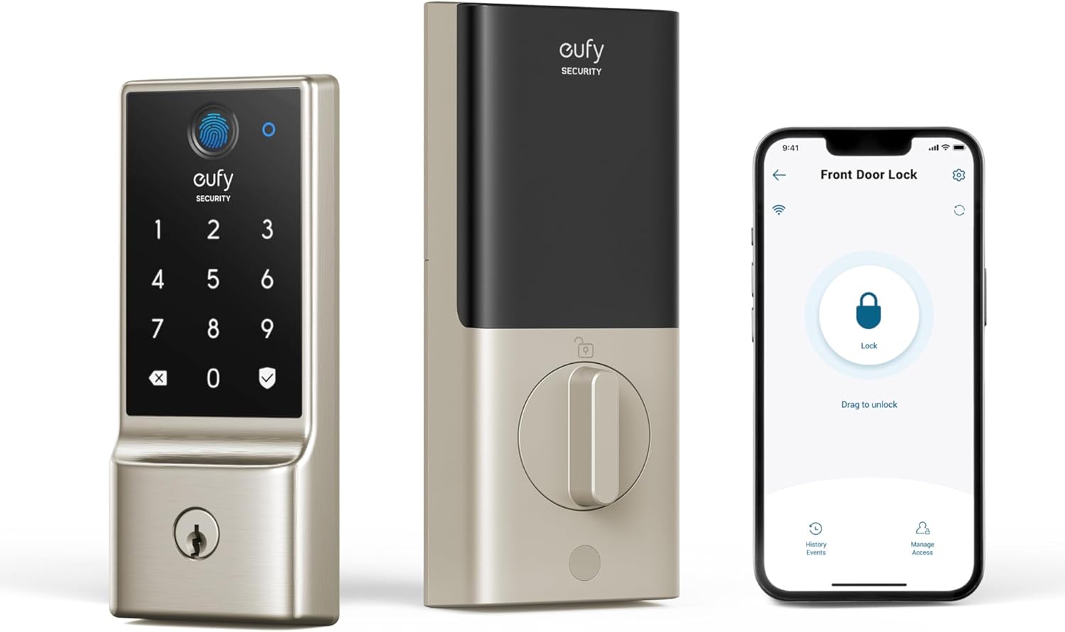 eufy Security Smart Lock C220, Fingerprint Keyless Entry Door Lock, Built-in Wi-Fi, App Remote Control, Front Door Smart Lock Deadbolt, 8Months Battery, Reliable Power, IP53 Waterproof, BHMA 3, Nickle