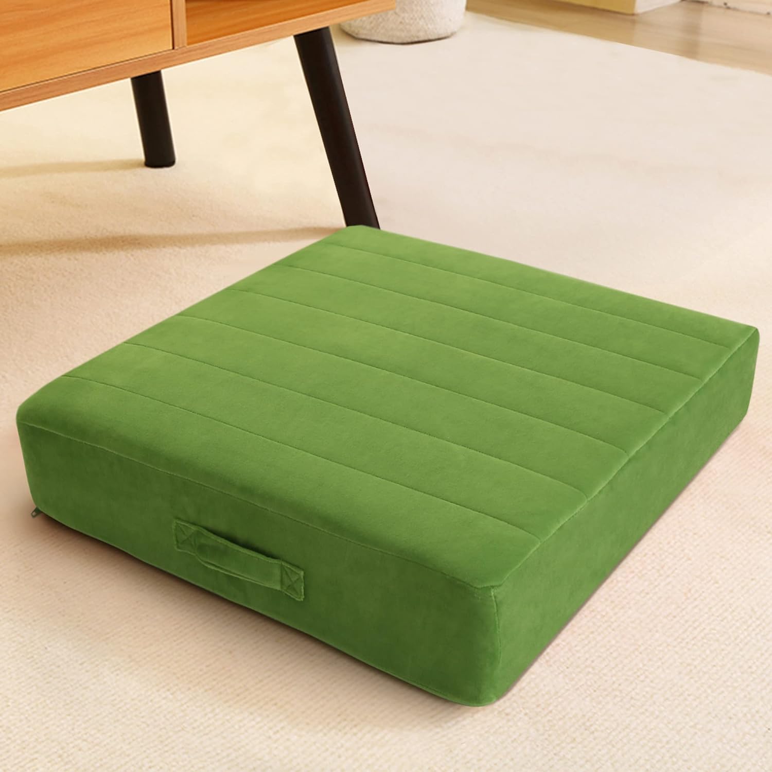 MeMoreCool Square Floor Pillow Seating for Adults Kids, Large Meditation Cushion Floor Pillow with Thick Foam & Soft Tufted Cover, Washable Big Pillow Seat Floor Cushion for Sitting Yoga 22" Green