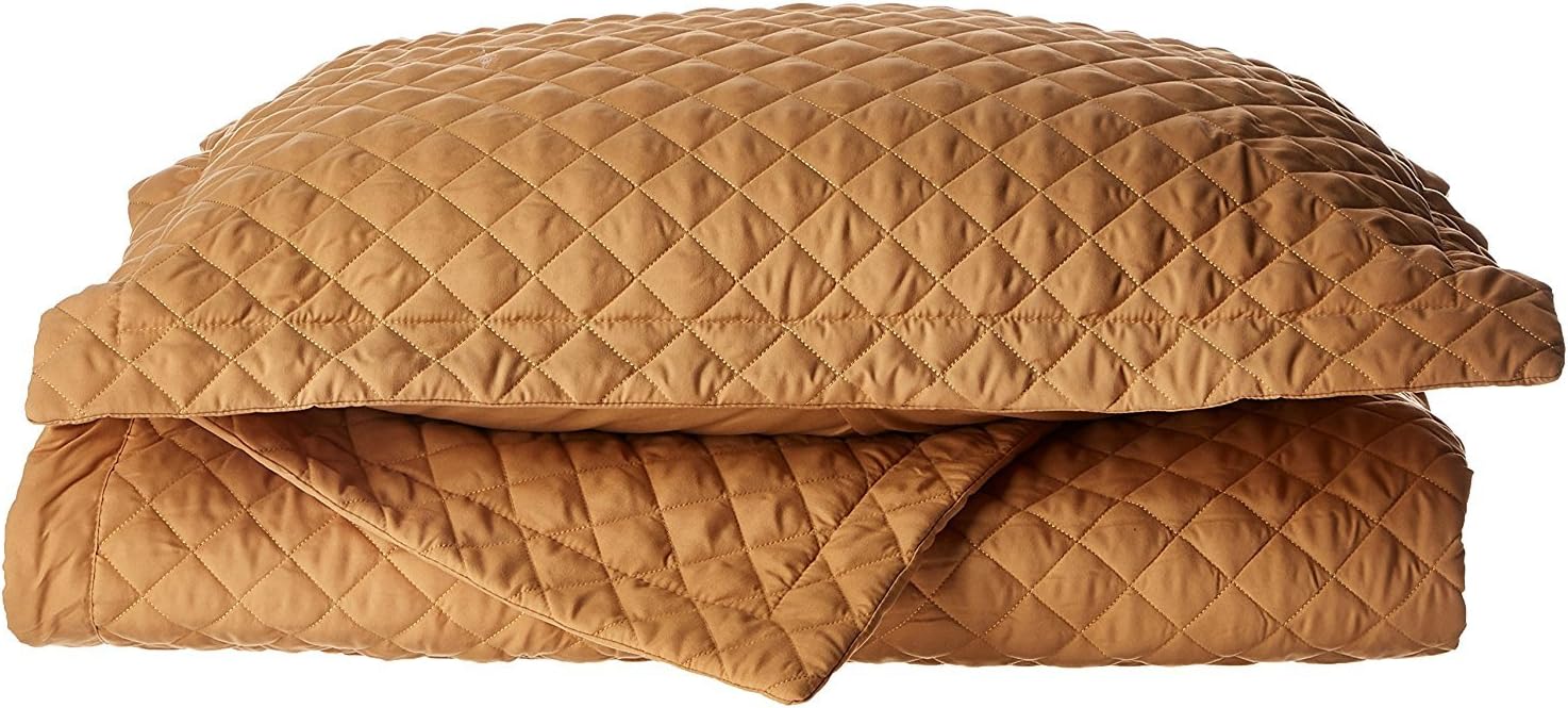 Tribeca Living Brisbane Oversized Twin Quilt Bedding Set, Solid 2-Piece Quilted Bedspread Coverlet with Matching Pillow Sham, Super Soft, Fade and Wrinkle Resistant Quilts, Gold