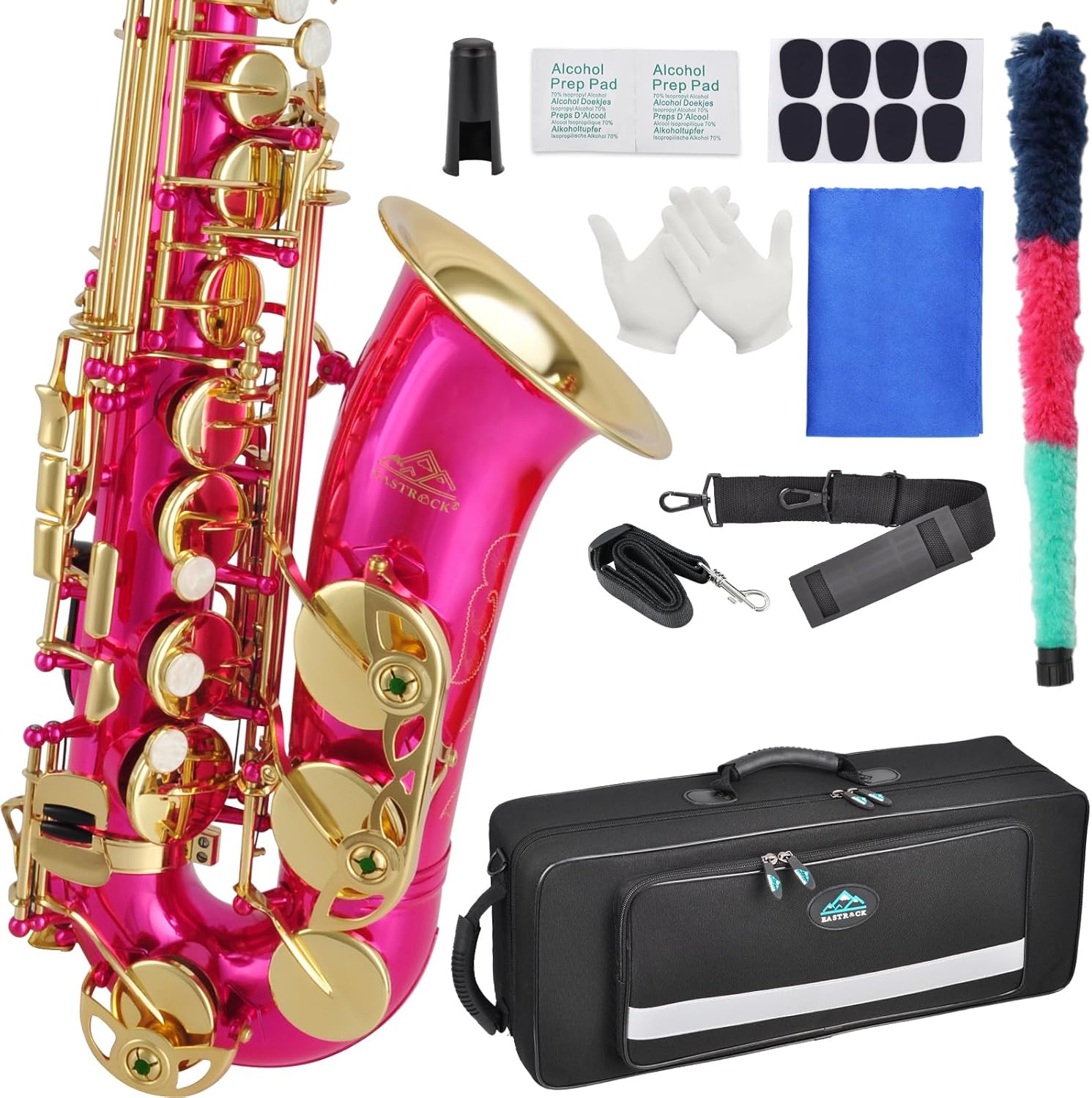 EASTROCK Pink Alto Saxophone E Flat Alto Sax Professional Playing Brass Alto Saxophone Kit for Beginner Student Kid and Musician with Carrying Case,Mouthpiece,Reeds,Cushion Pads,Cleaning Kit,Strap