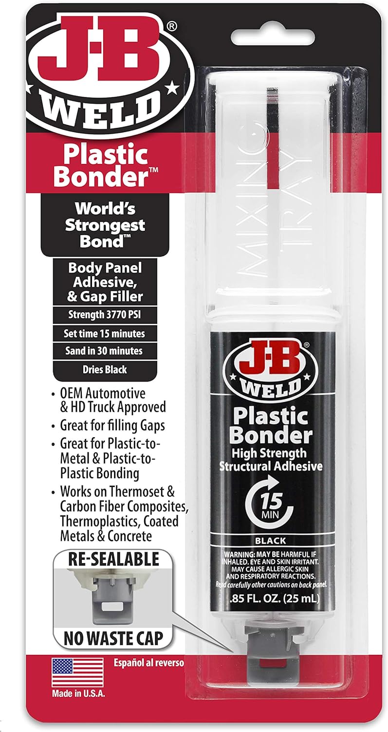 J-B Weld 50139 Plastic Bonder Body Panel Adhesive and Gap Filler Syringe - Black - 25 ml