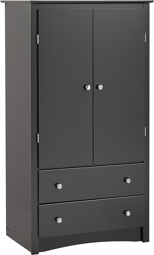 Prepac Sonoma Wardrobe Cabinet: Armoire Dresser for Bedroom with Adjustable Shelf. Features 2-Door Wardrobe Closet & 2 Drawers, Ideal Closet for Bedroom, 22"Dx31.5"Wx58.75"H, Black - BDC-3359-K