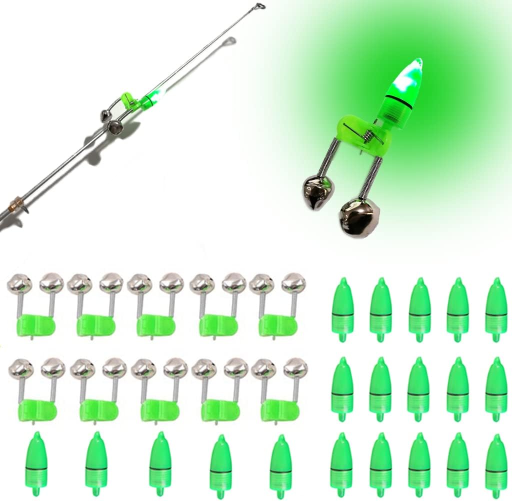 Fishing Bells with Lights 20 Pcs LED Night Fishing Lights 10 Pcs Fishing Rod Bait Alarm Bell