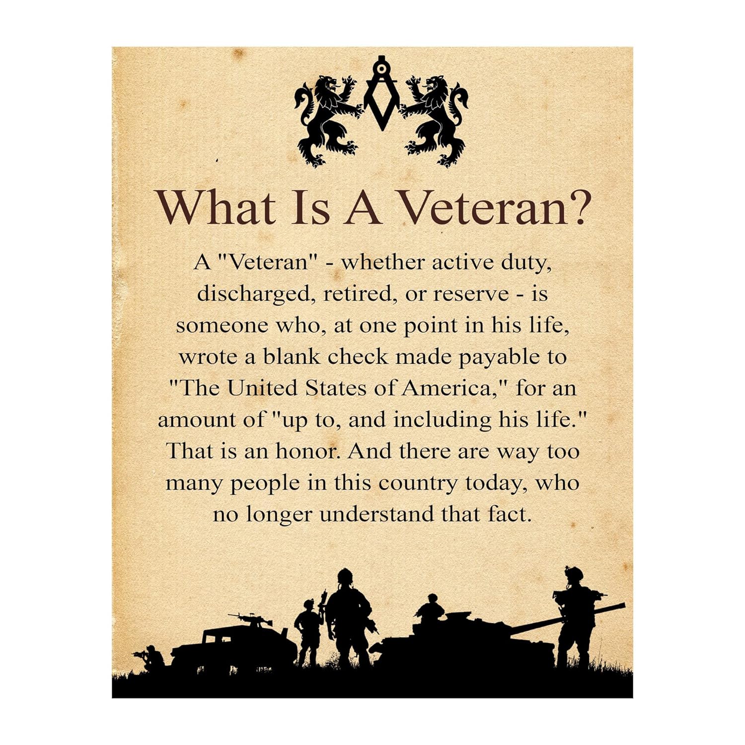 What Is A Veteran - Inspiring Patriotic Wall Art Sign, This Ready to Frame USA Military Silhouette Poster Print Is An Ideal Wall Art For a Home, Shop, Office & Restaurants Wall Decor Unframed -8x10"