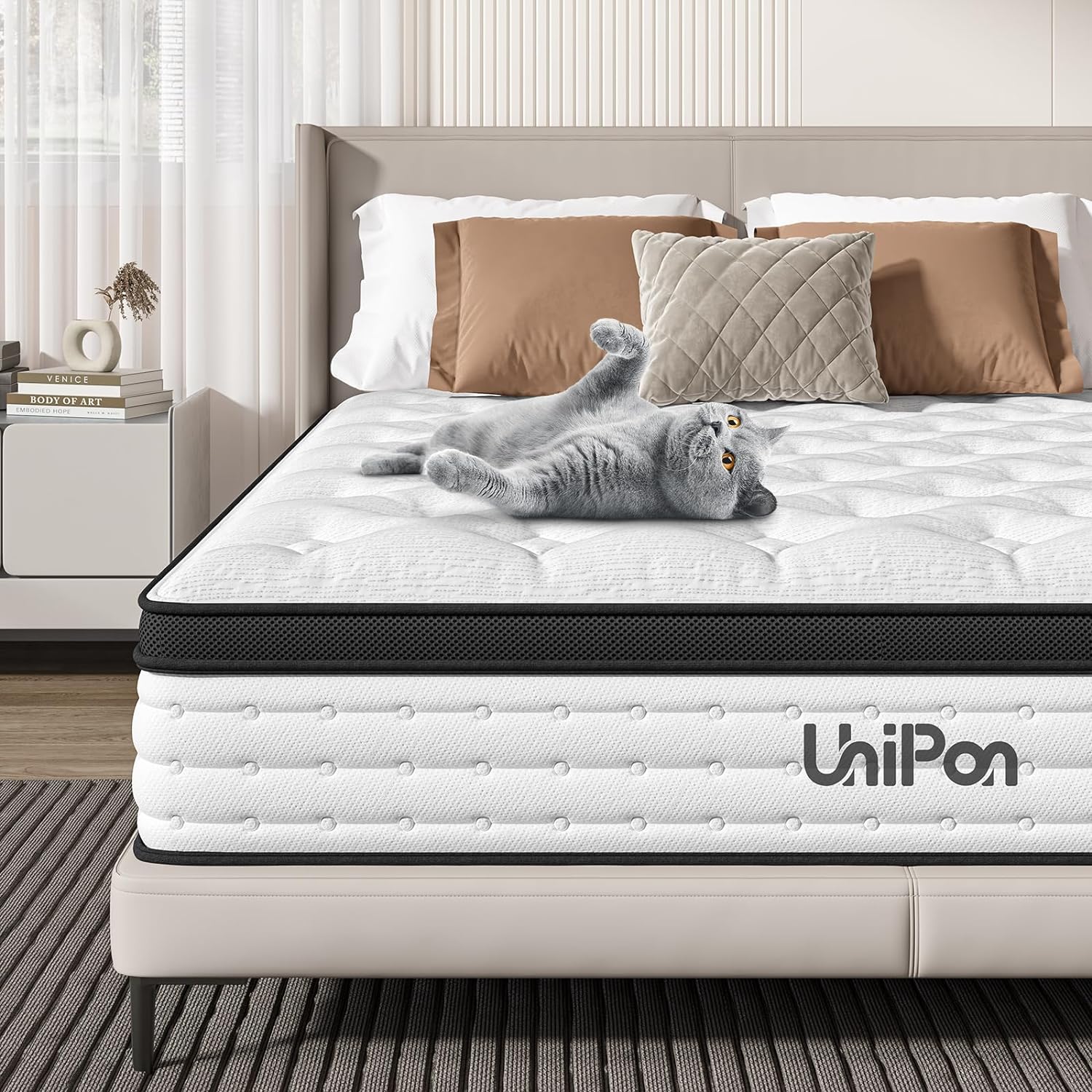 UniPon 10 Inch Hybrid Mattress Full, Spring Mattress with Gel Memory Foam, Medium Firm Mattress, Made in USA, Supportive Individually Pocket Spring Mattress, Bed in a Box, Pressure Relief